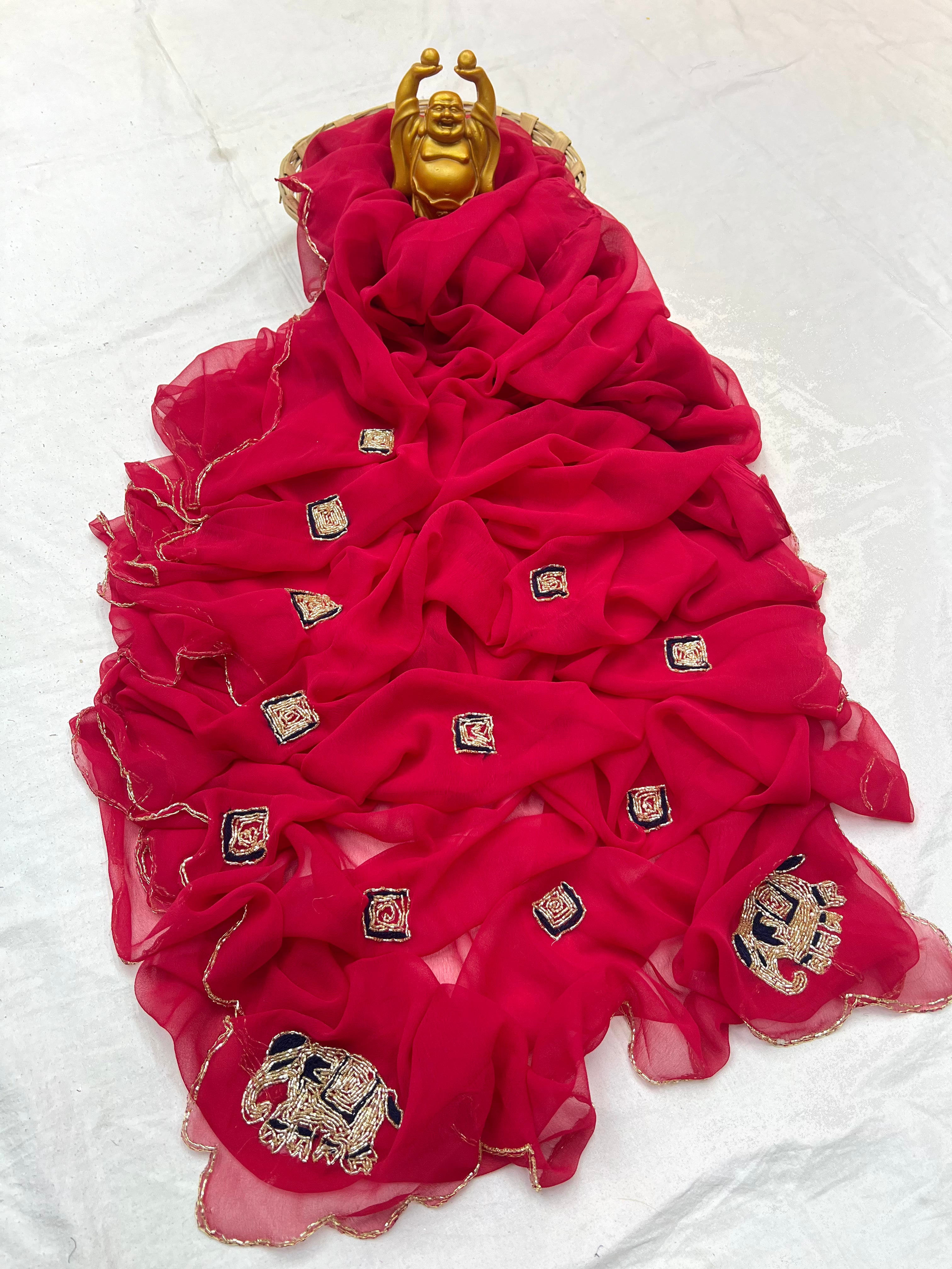 Elephant Hend work saree