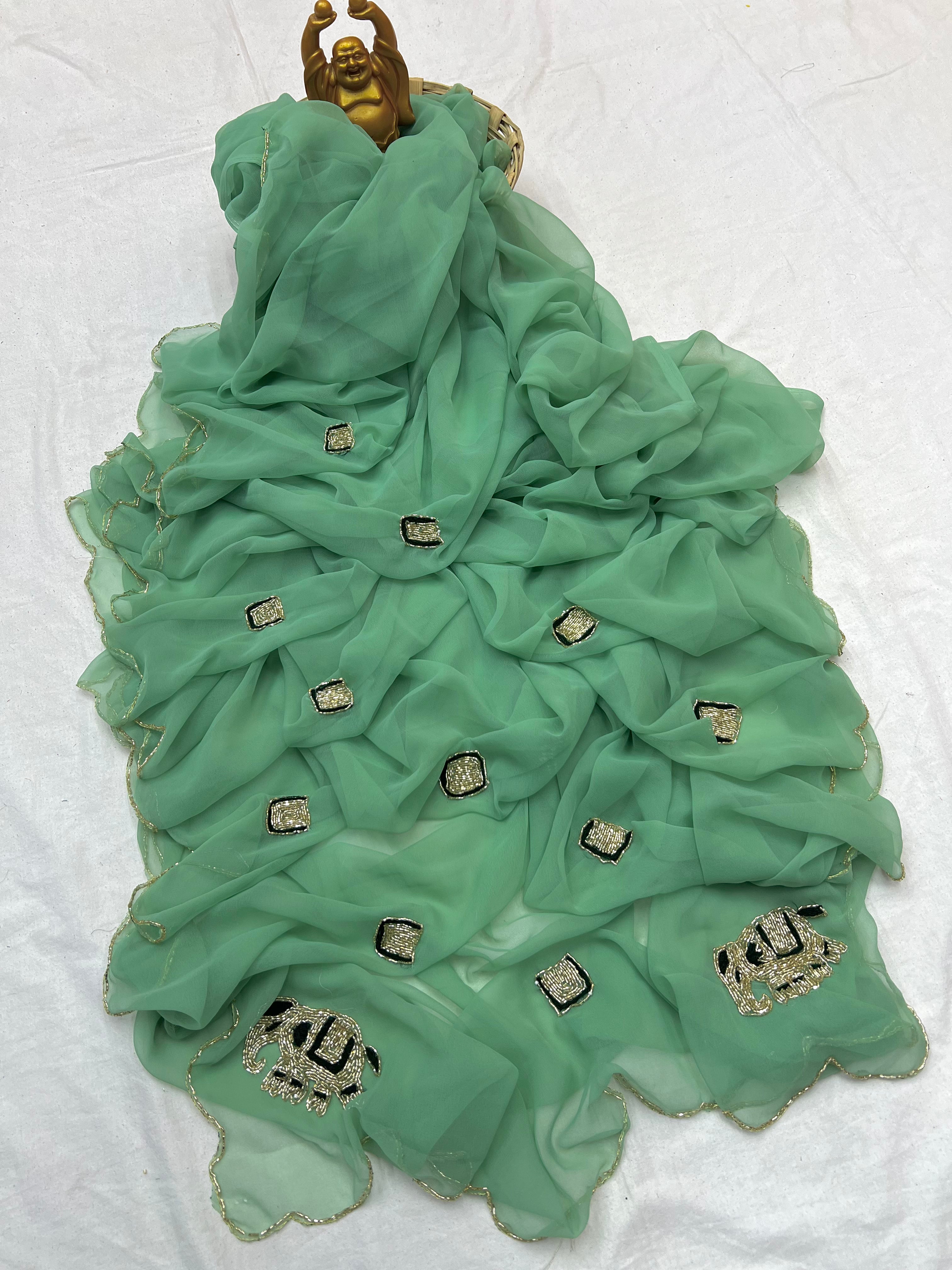Elephant Hend work saree