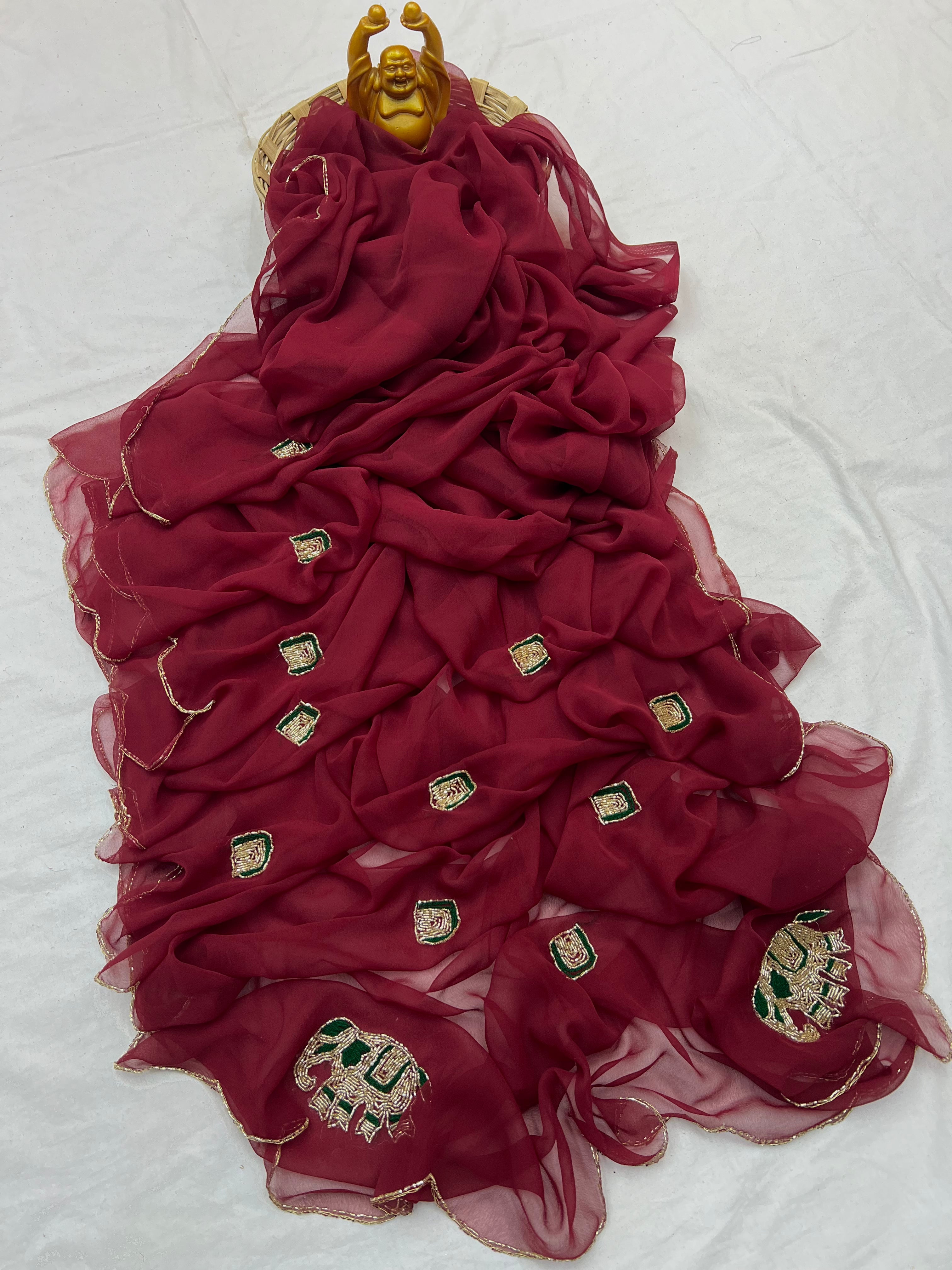 Elephant Hend work saree