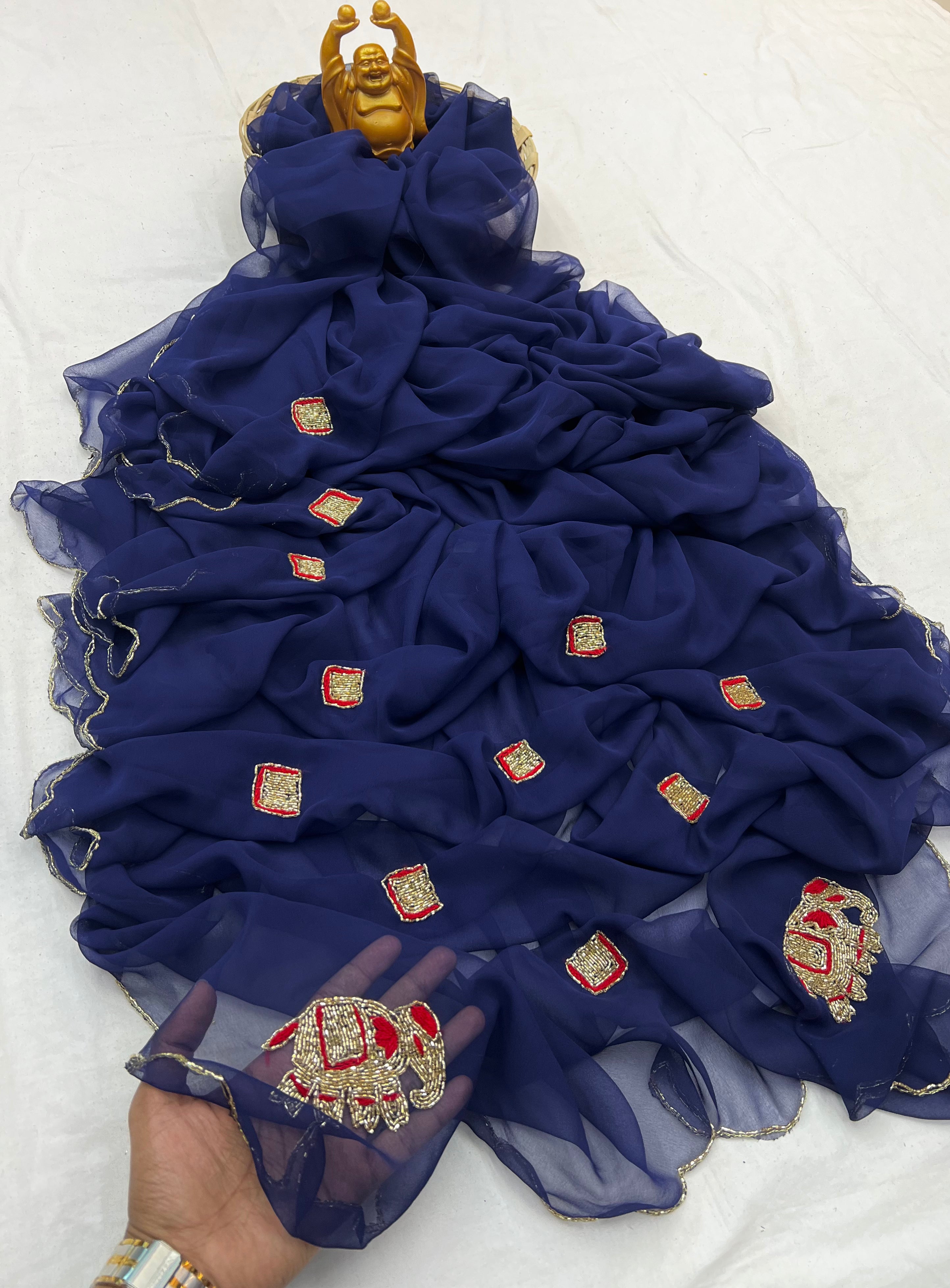 Elephant Hend work saree