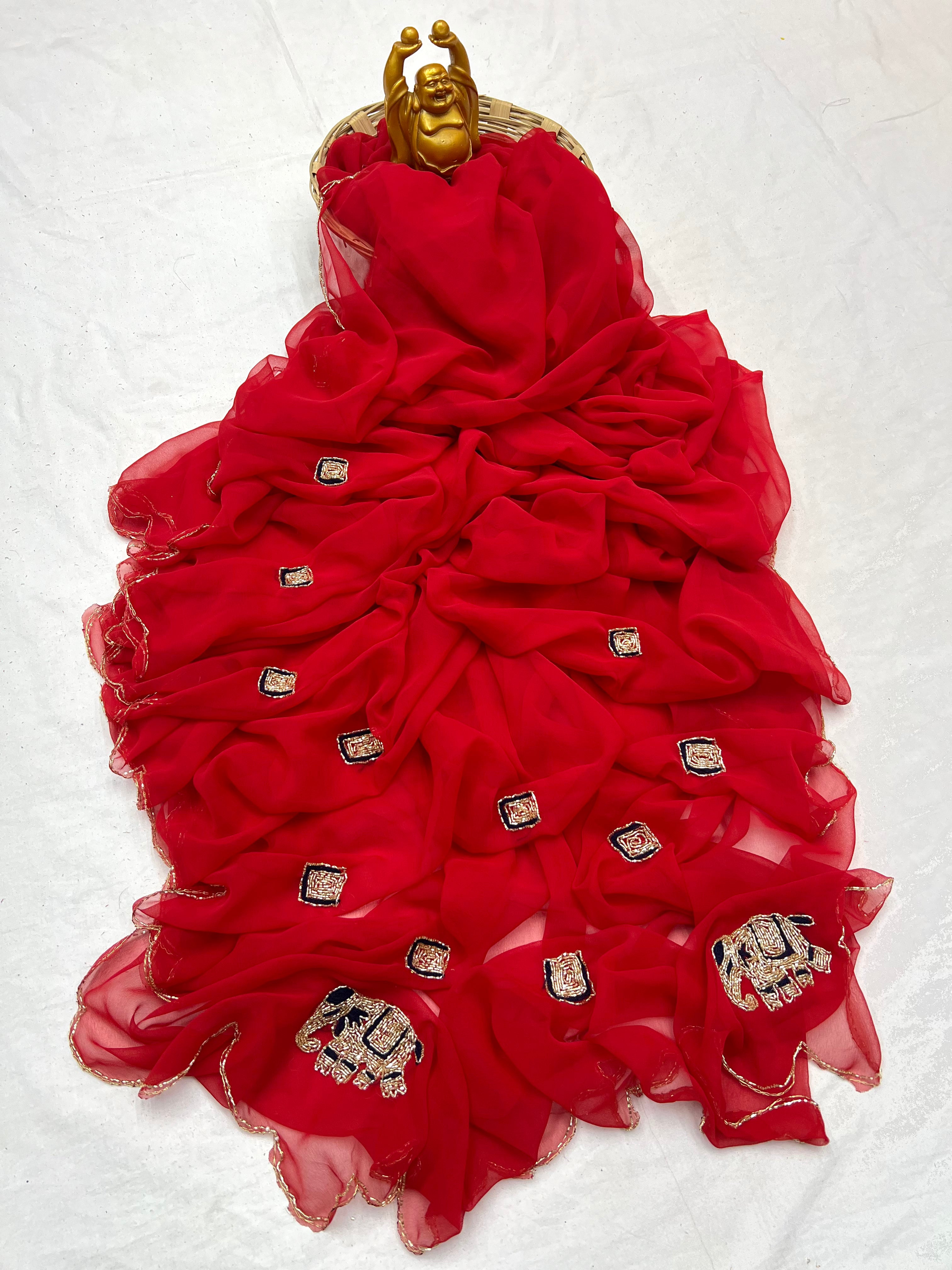 Elephant Hend work saree