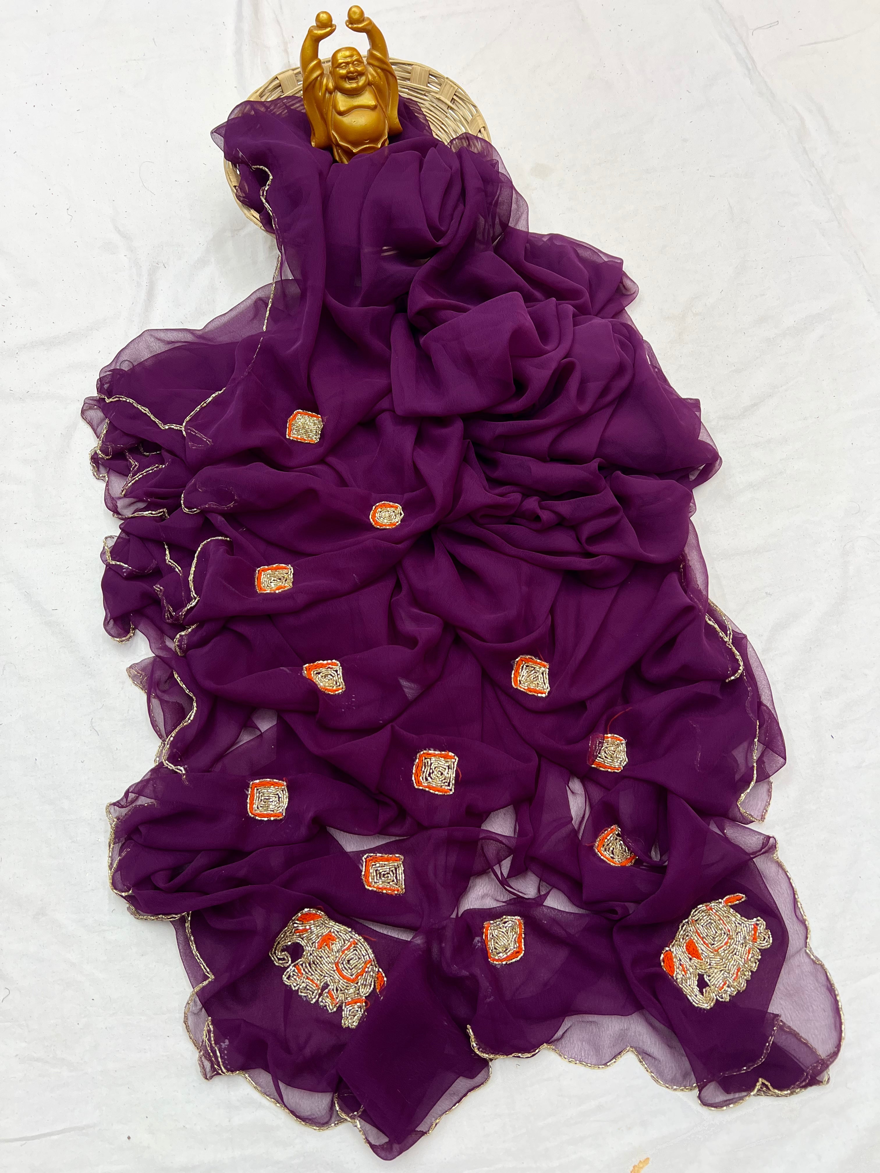 Elephant Hend work saree