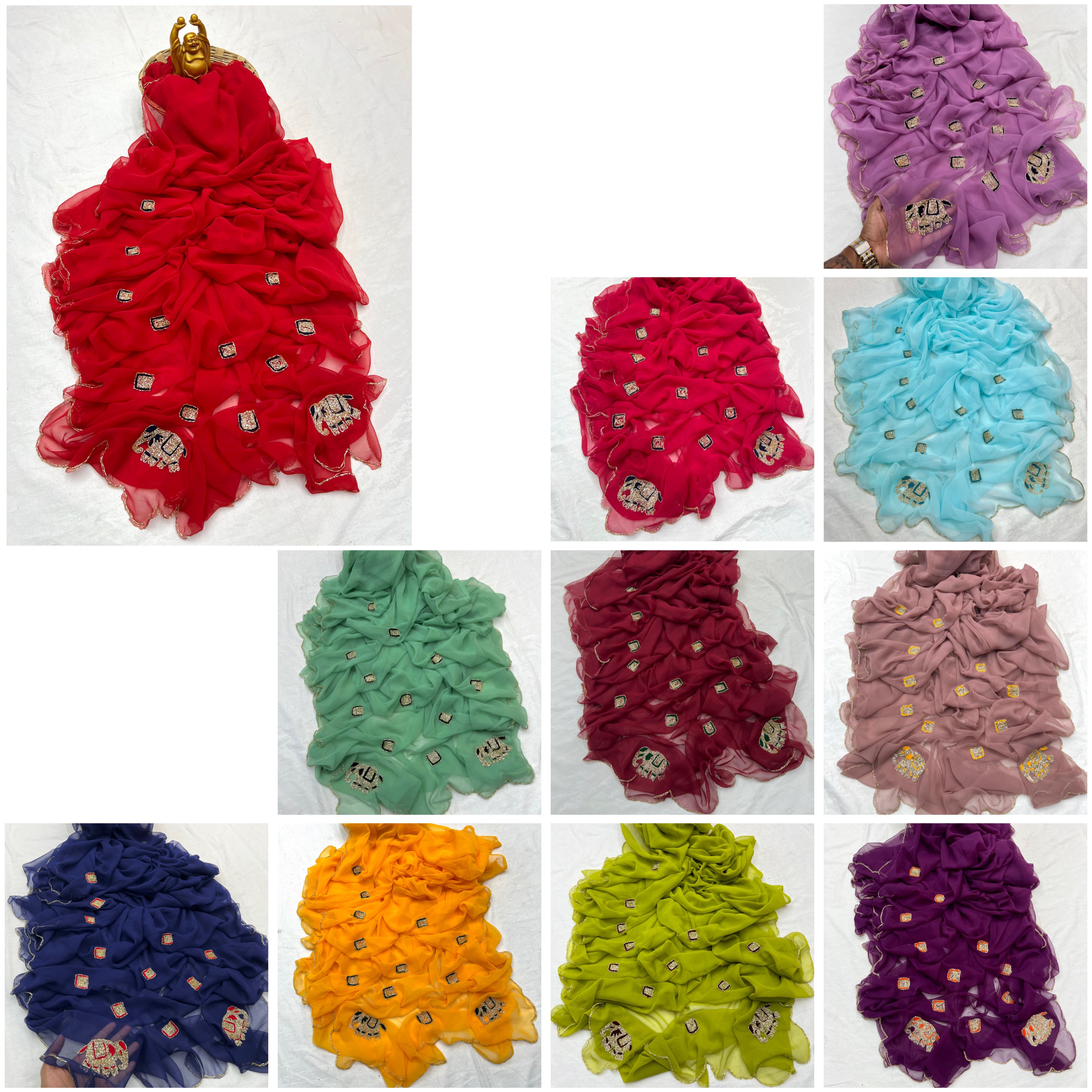 Elephant hend work saree (Pack of 11)