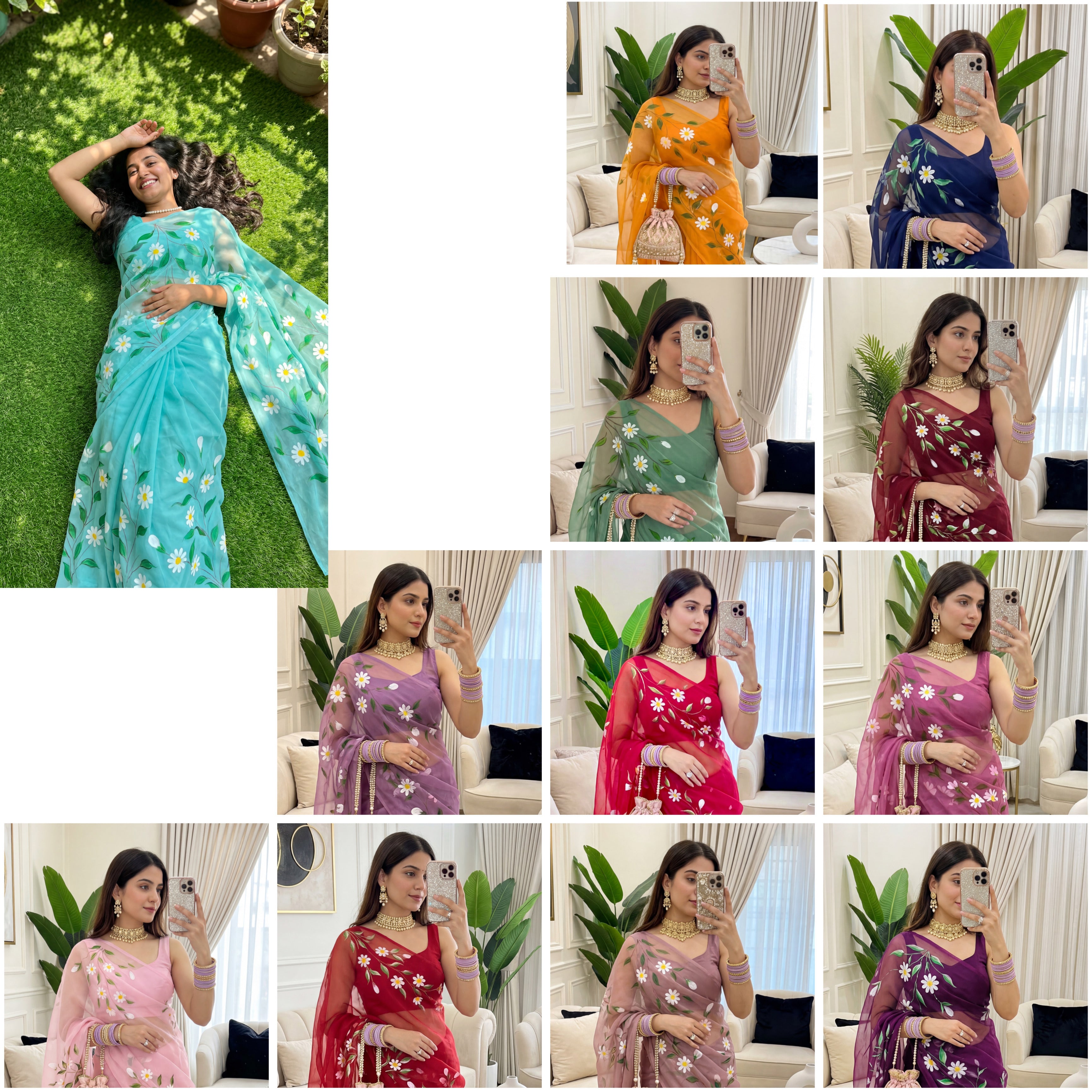 Brush paint saree D.no:-three (pack of 12)