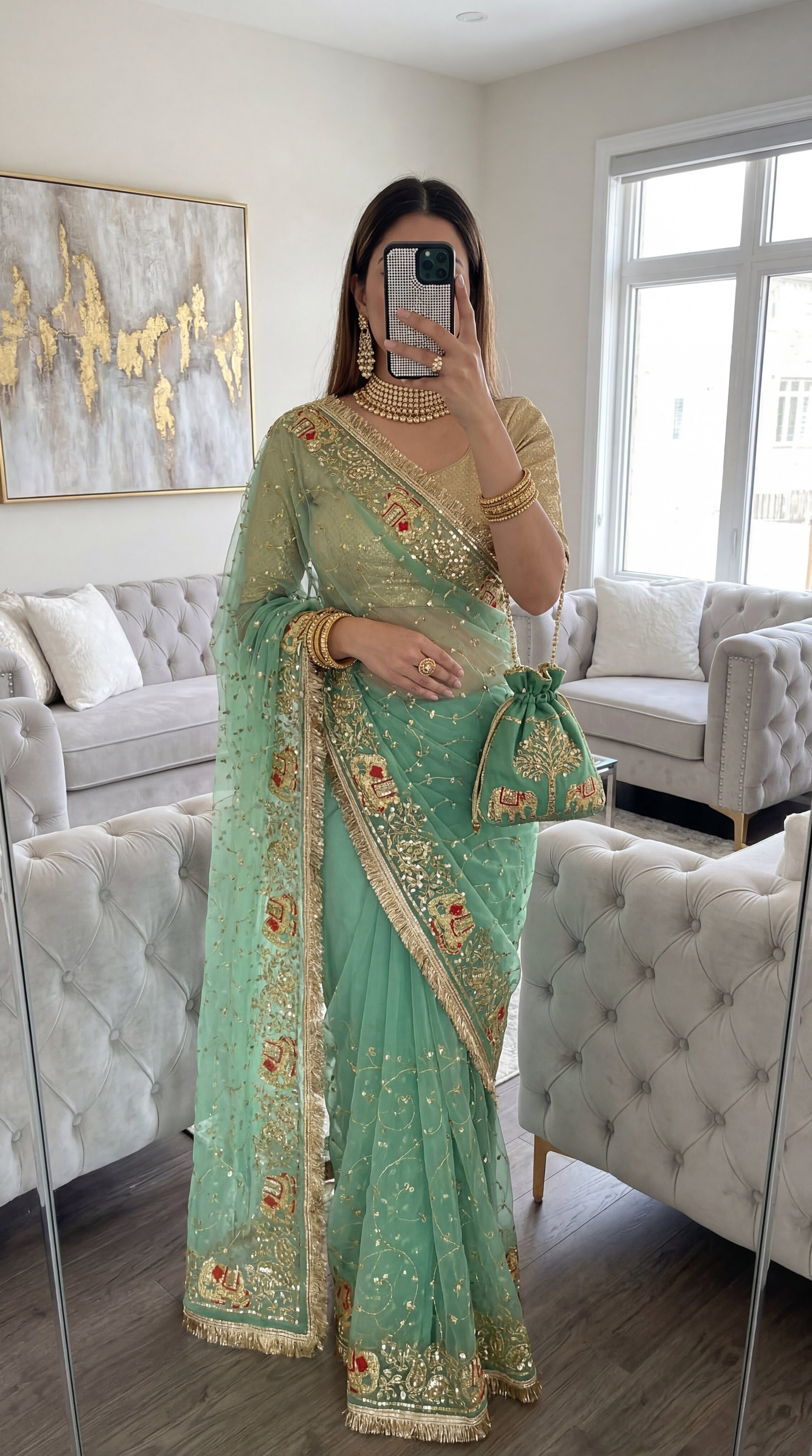 Elephant jall work Less Saree