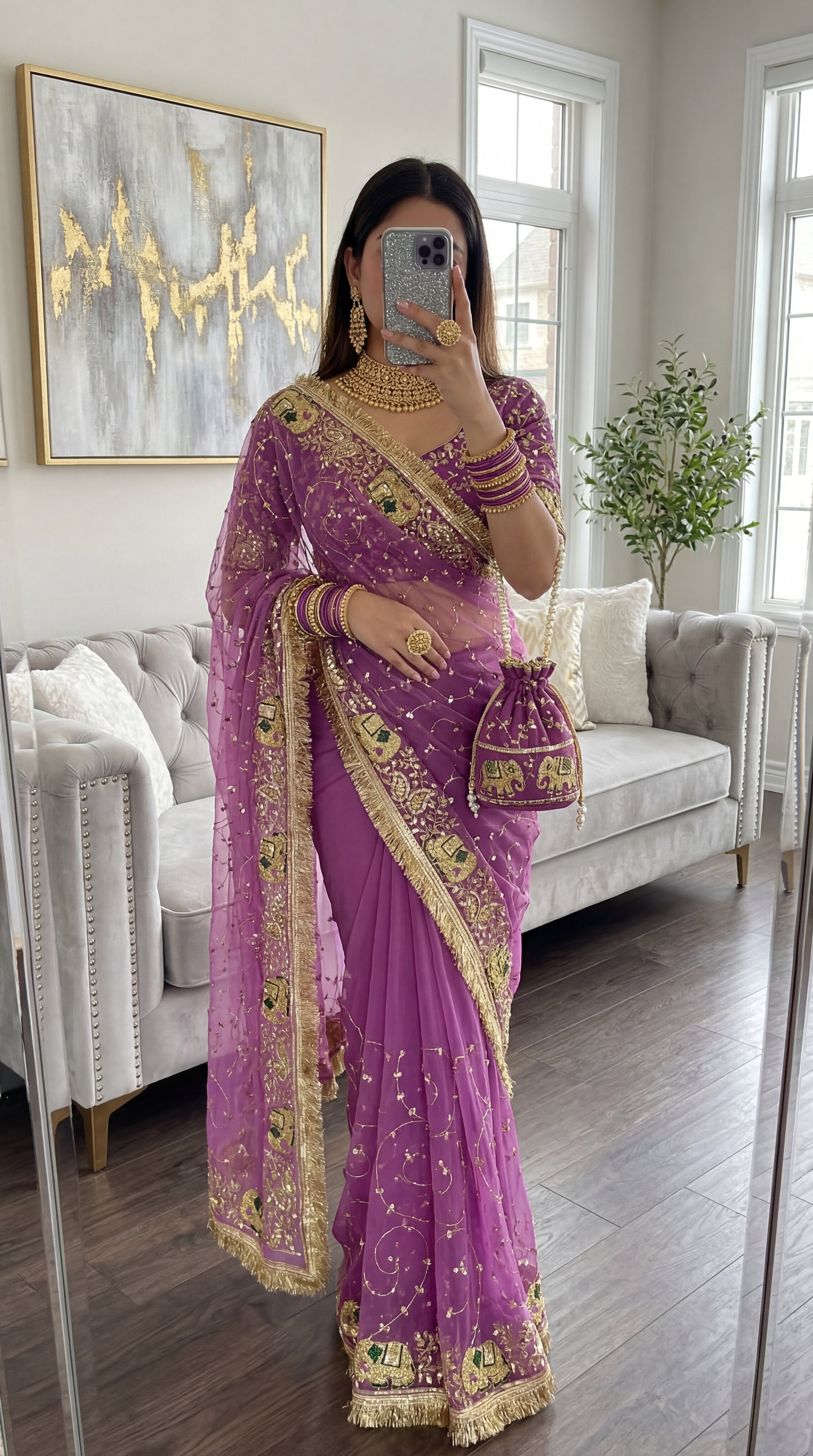 Elephant jall work Less Saree