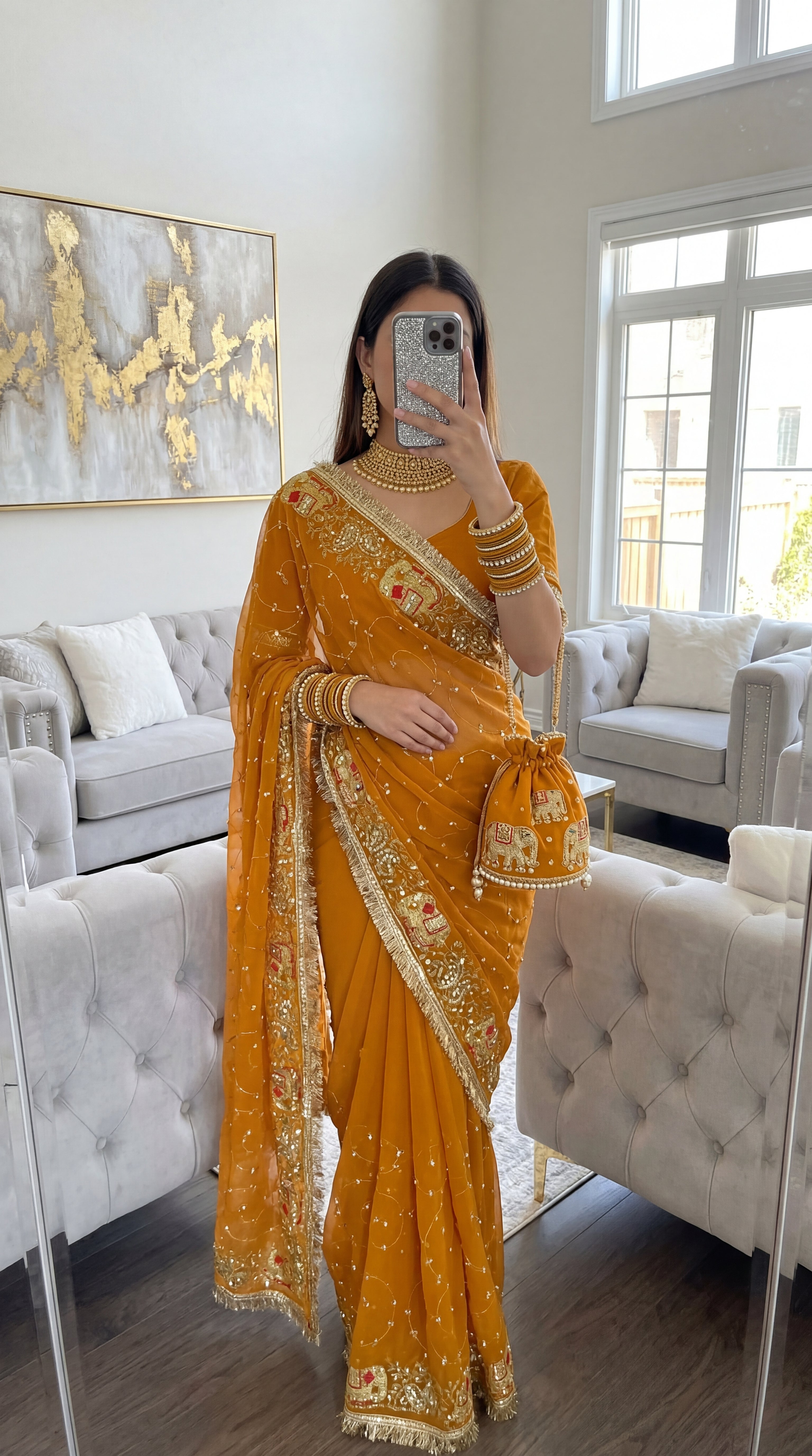 Elephant jall work Less Saree