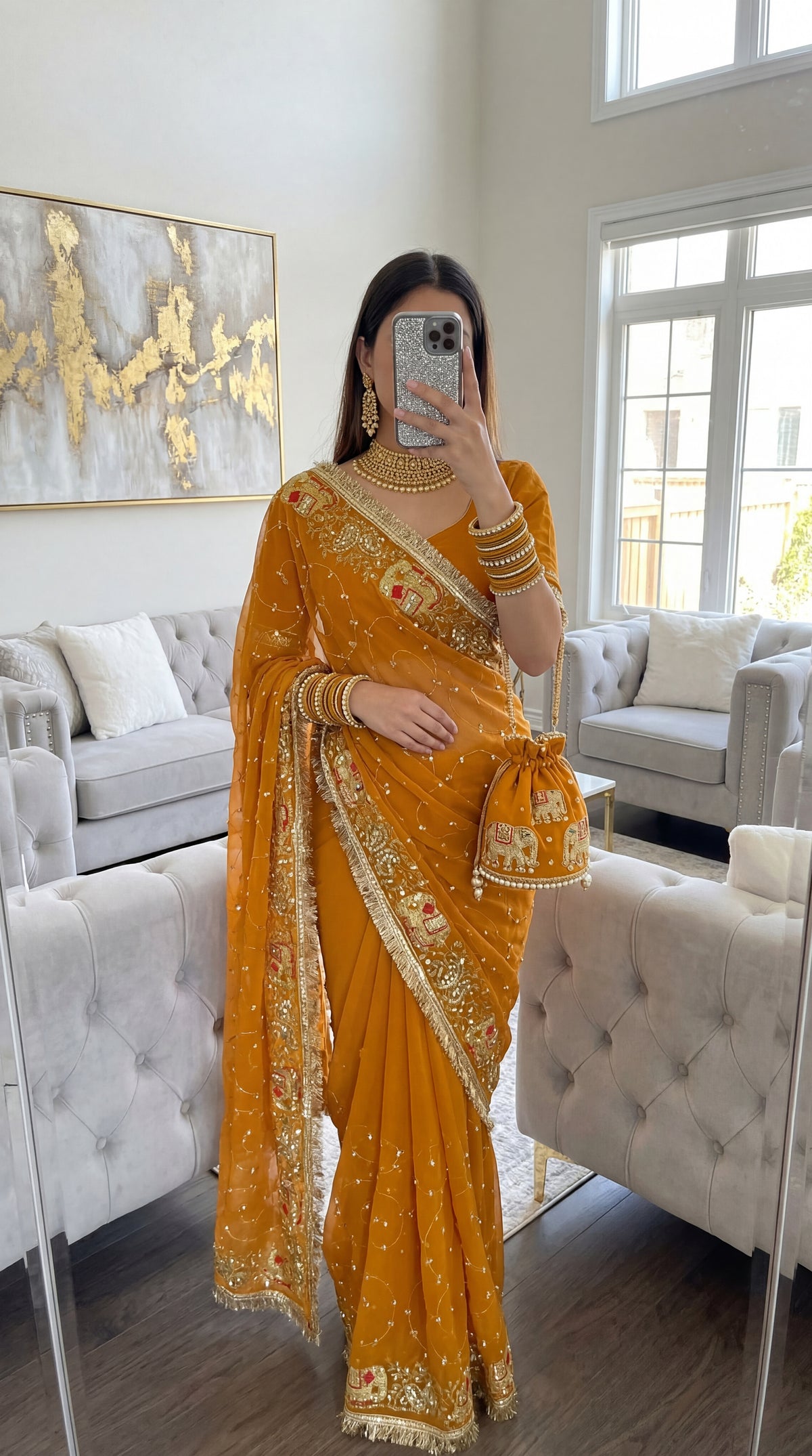 Elephant jall work Less Saree
