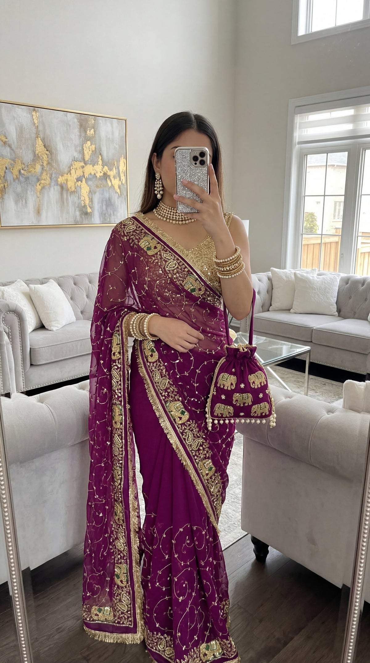 Elephant jall work Less Saree