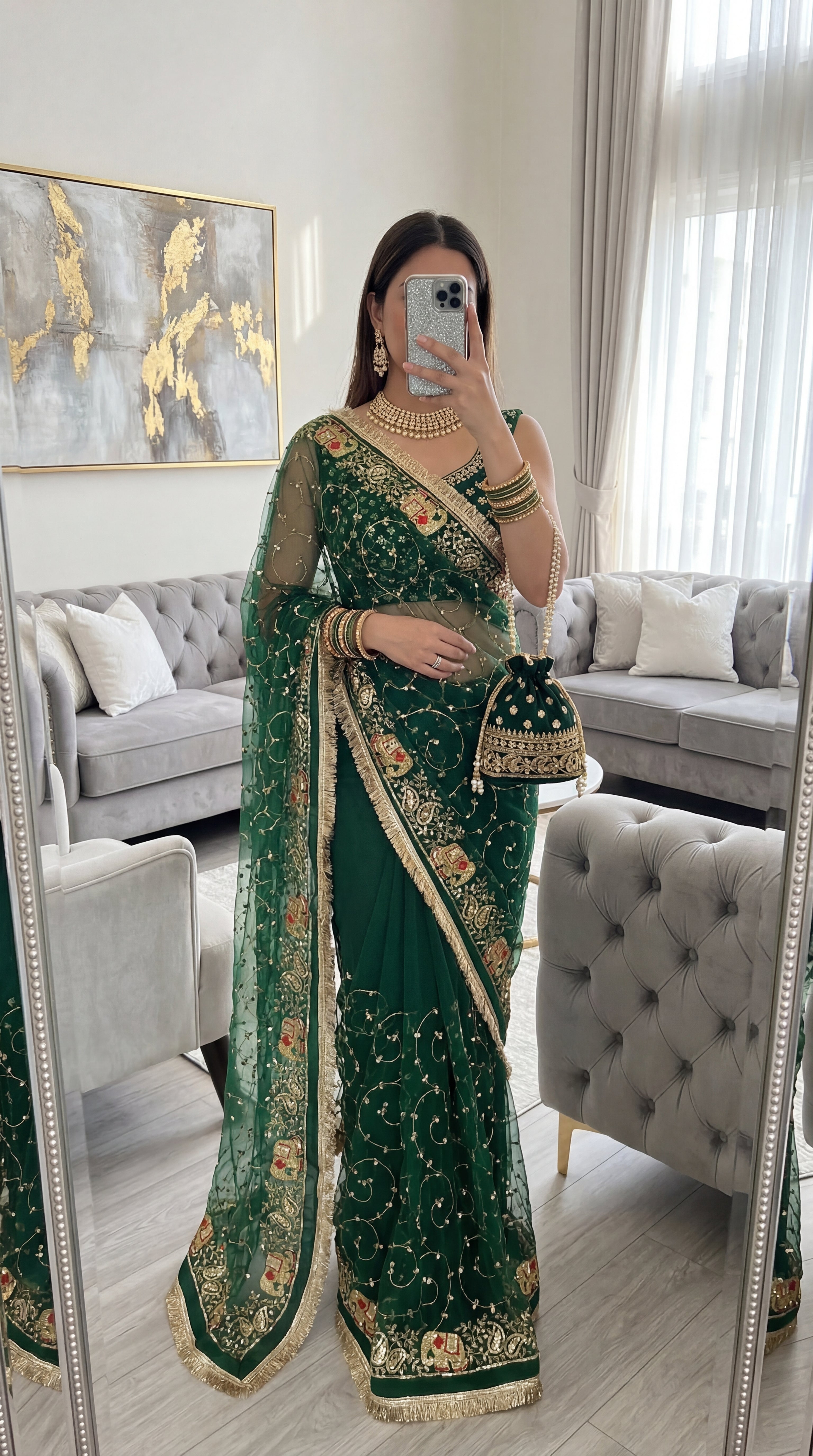 Elephant jall work Less Saree