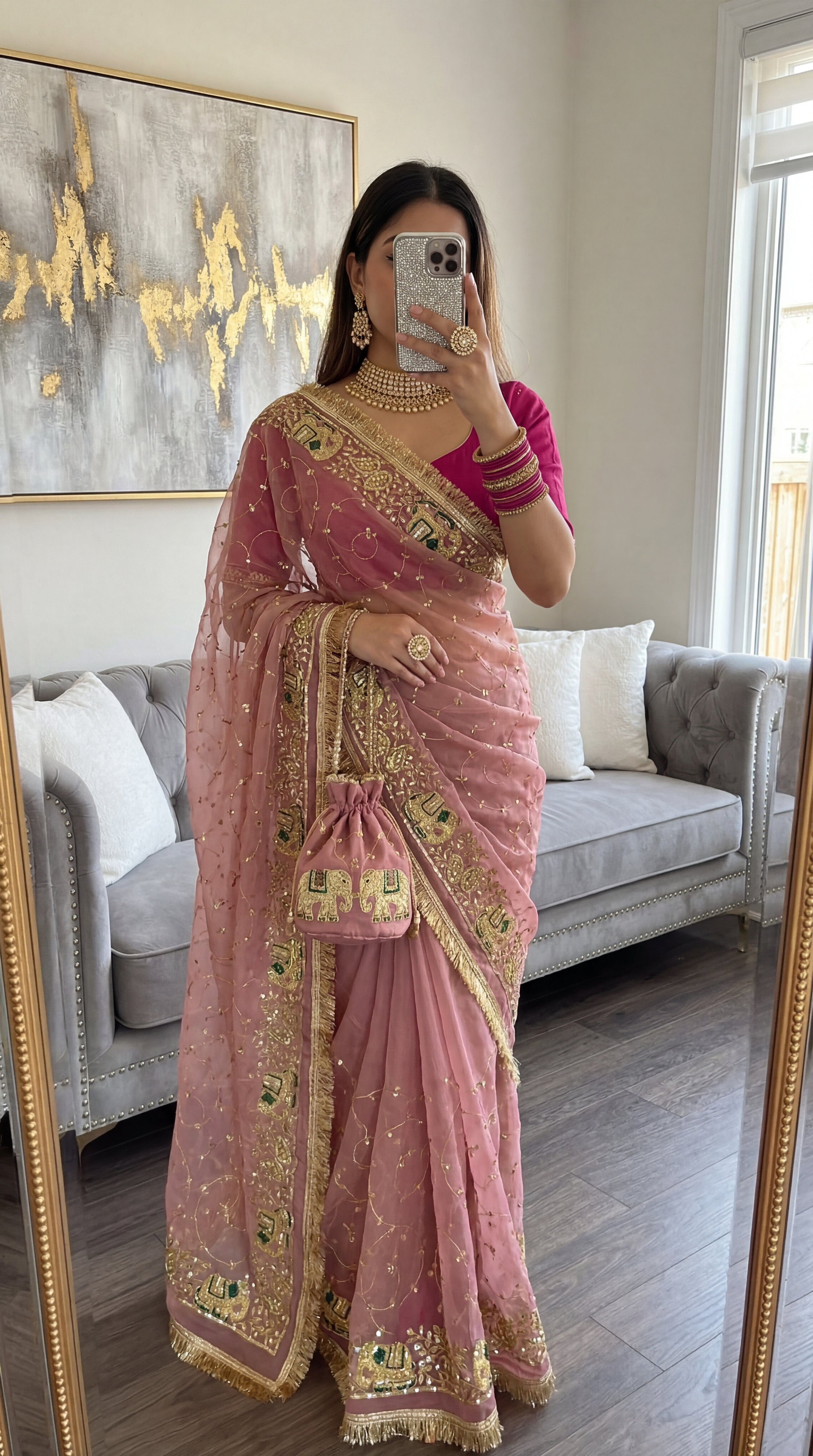 Elephant jall work Less Saree
