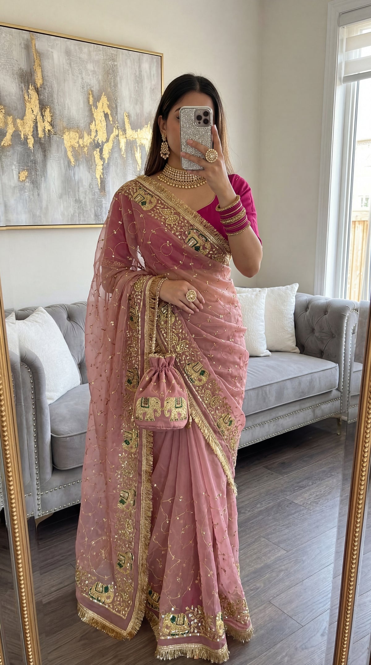 Elephant jall work Less Saree