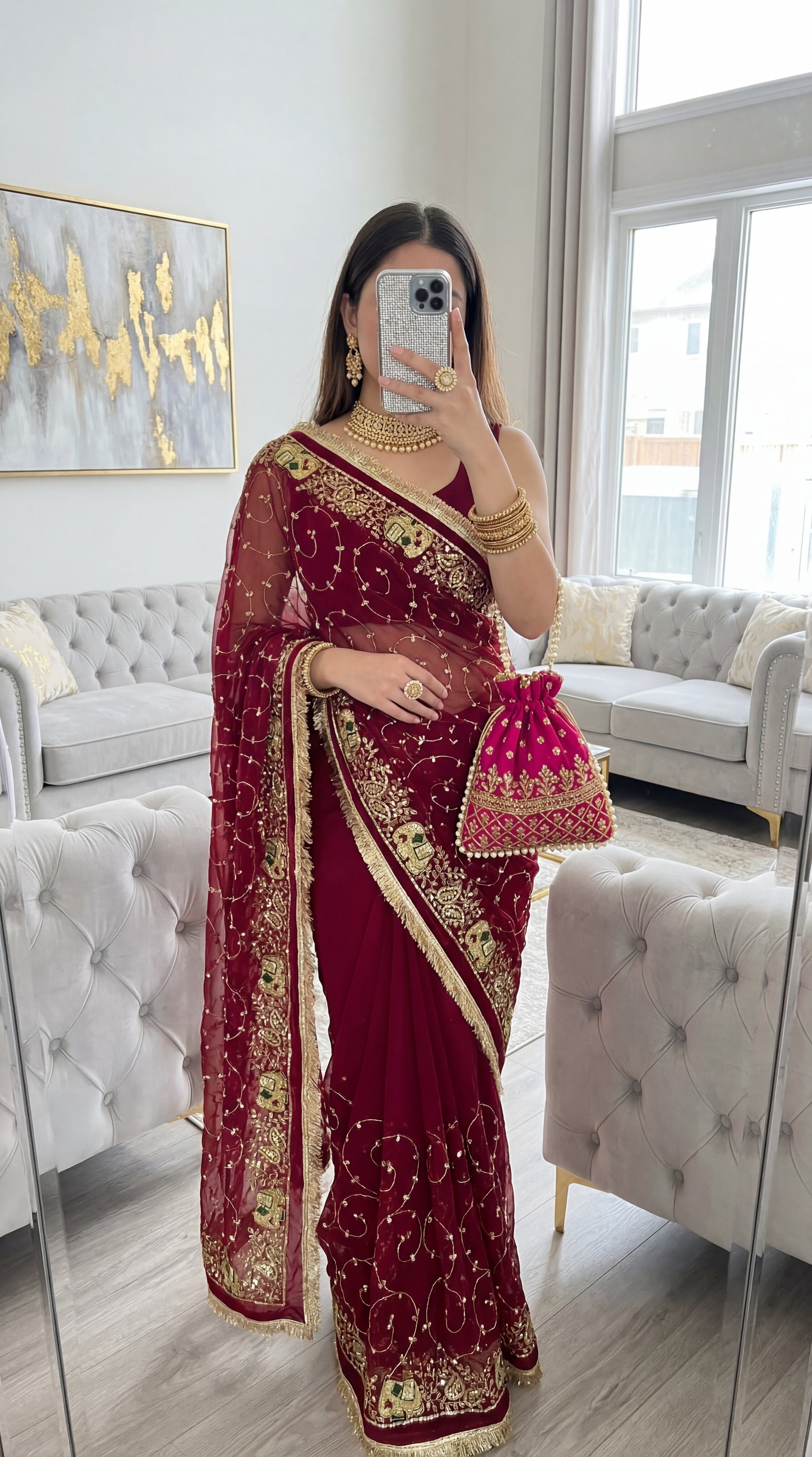 Elephant jall work Less Saree