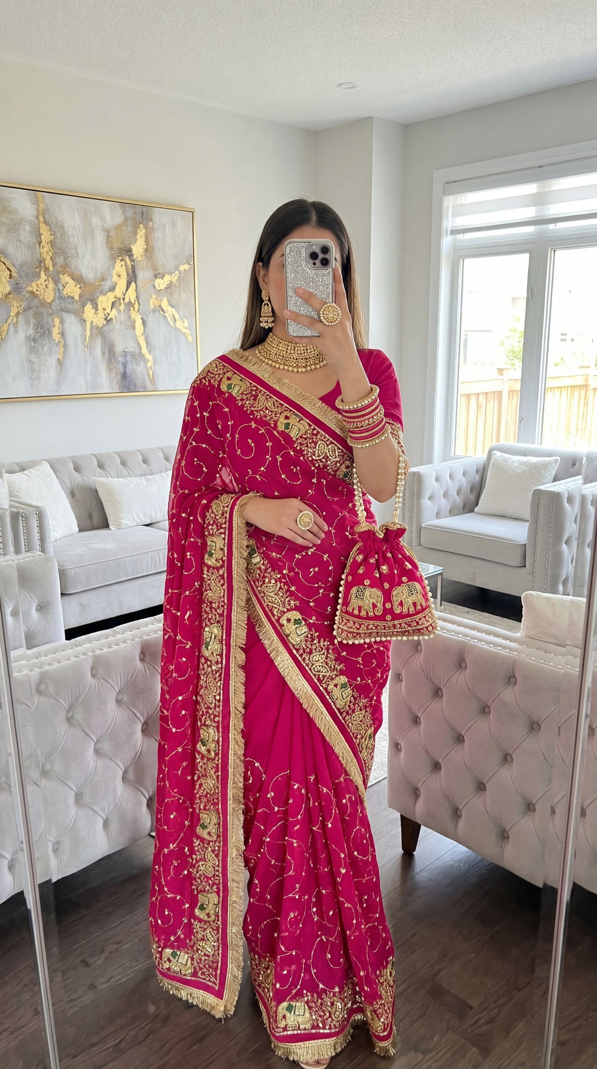 Elephant jall work Less Saree